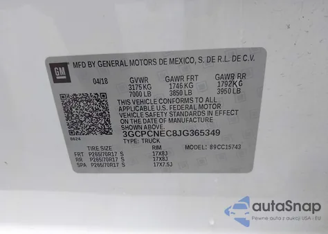 2018 Chevrolet Silverado 1500 Wt из США, поврежденный, VIN 3GCPCNEC8JG365349